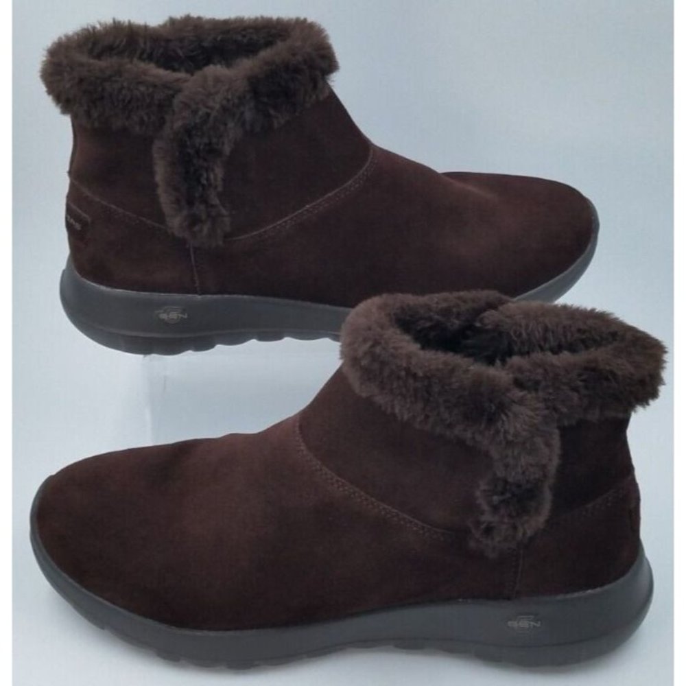Skechers Dark Brown Ankle Booties with Fur Trim